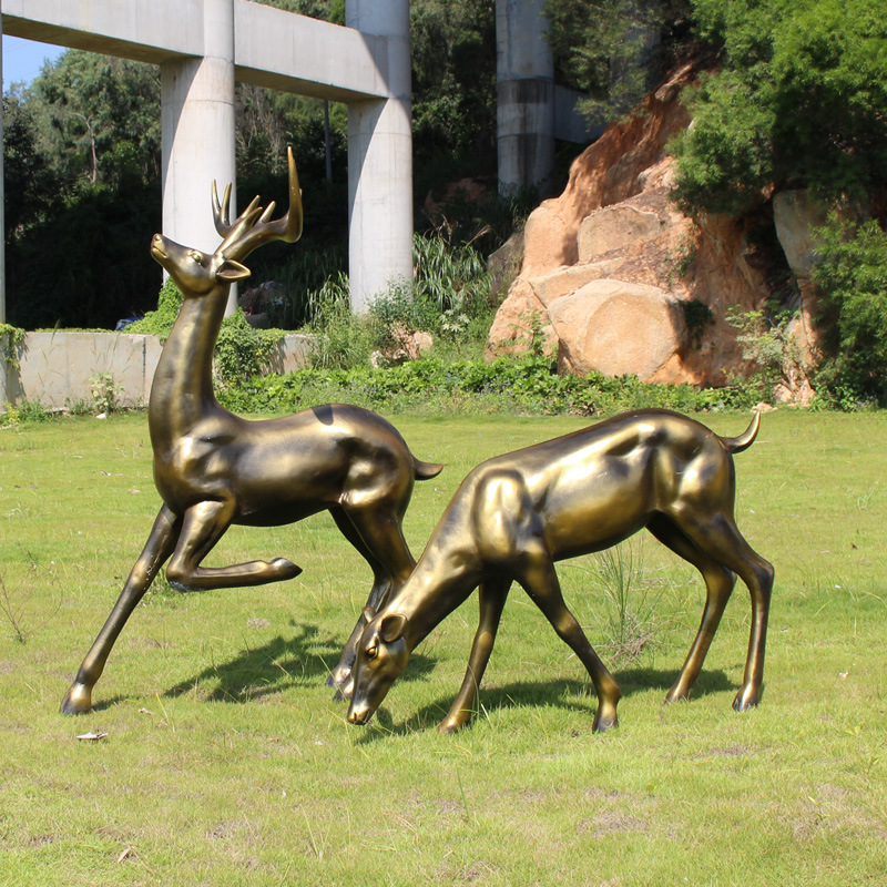 园林景观装饰摆件户外花园小品仿铜鹿梅花鹿玻璃钢动物麋鹿雕塑