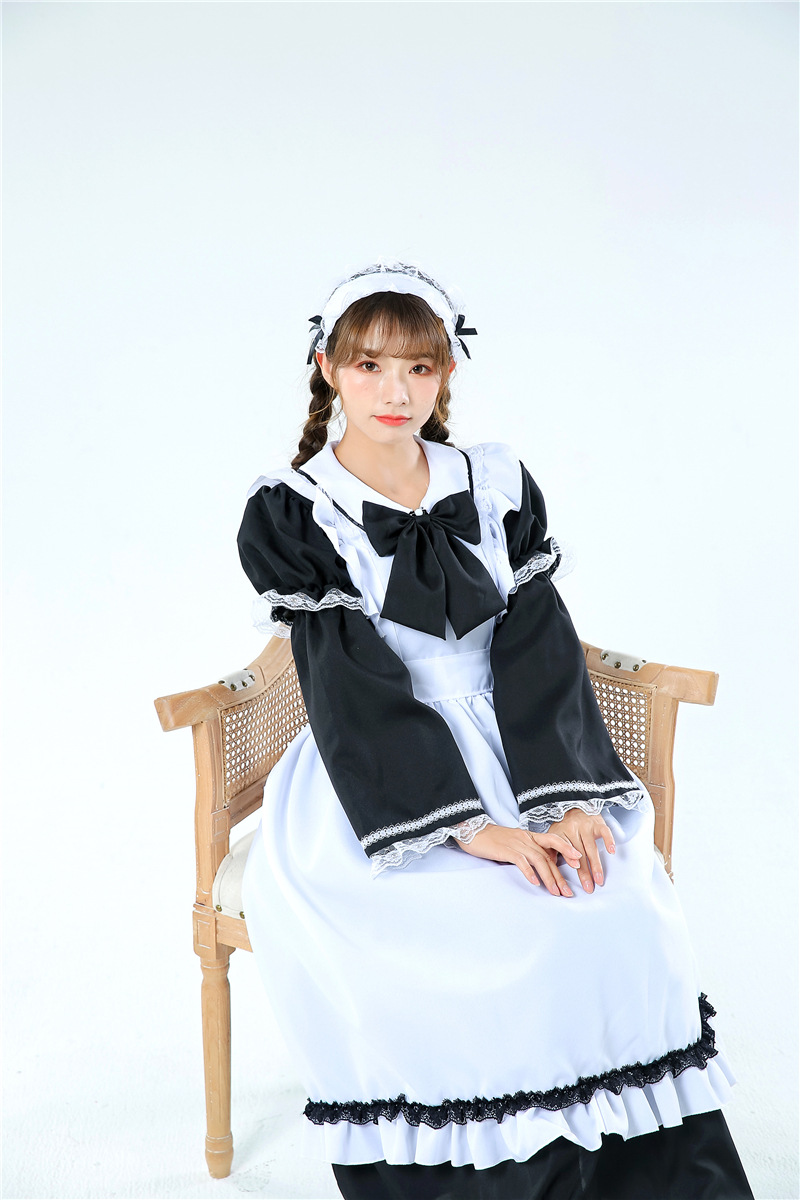 万圣节英国贵族传统女仆装长款经典黑白角色女佣服lolita洋装批发