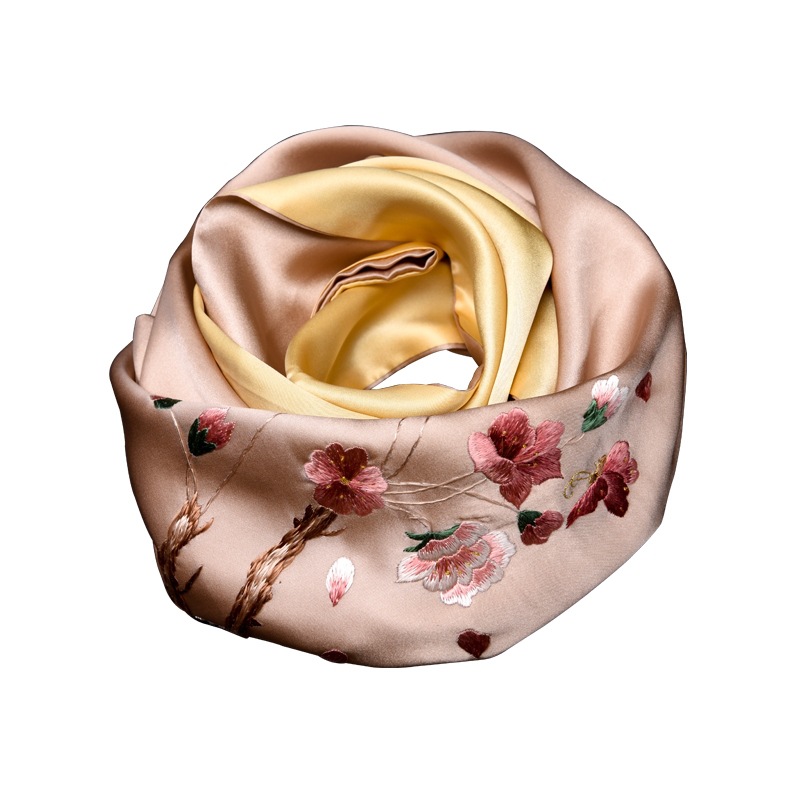 真丝丝巾中年女妈妈桑蚕丝手绣长款苏州丝绸围巾苏绣围巾旗袍披肩