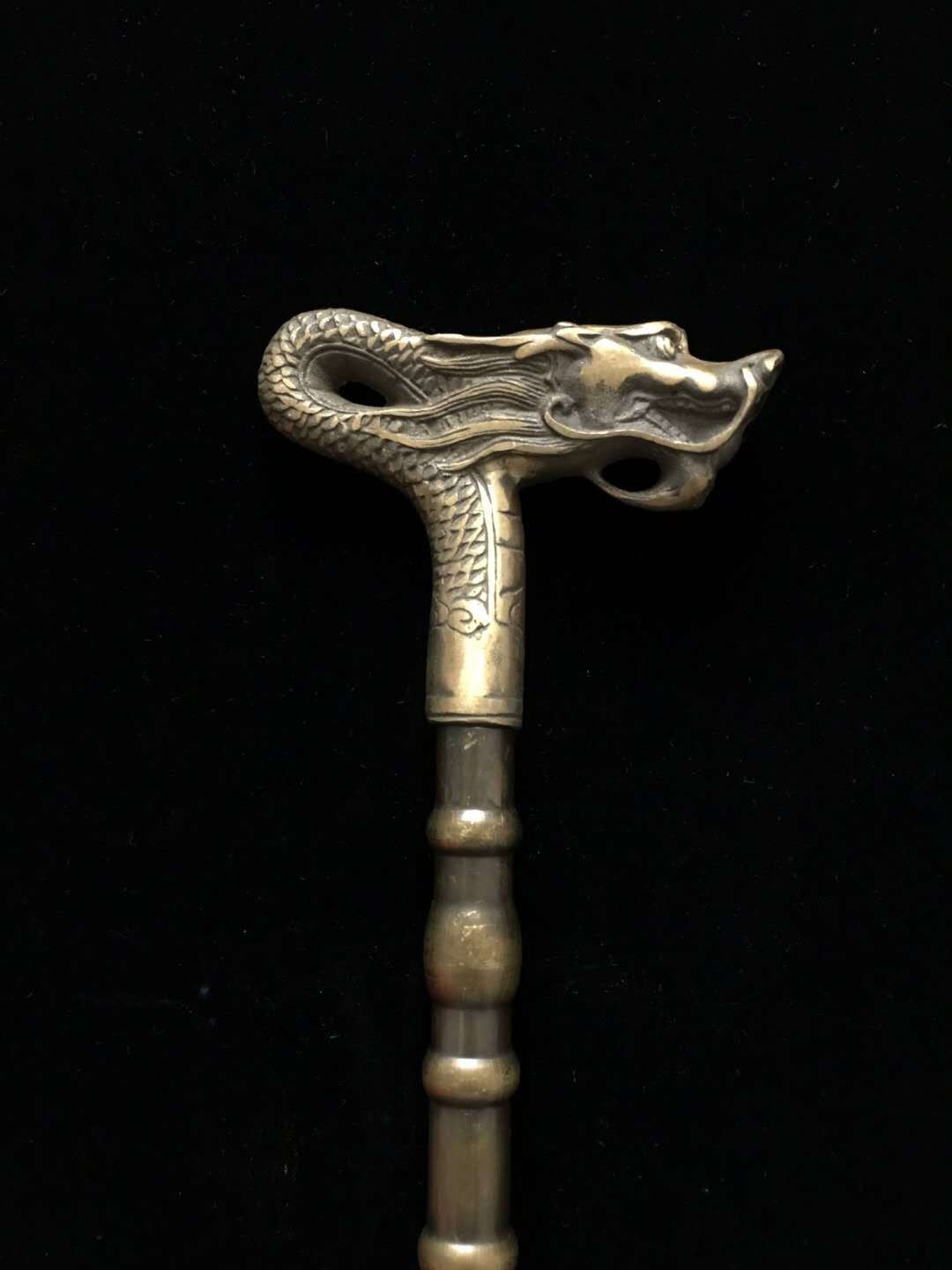 批发复古黄铜龙马头龙头寿星知足常乐圆头纯铜拐杖 款式多样可选