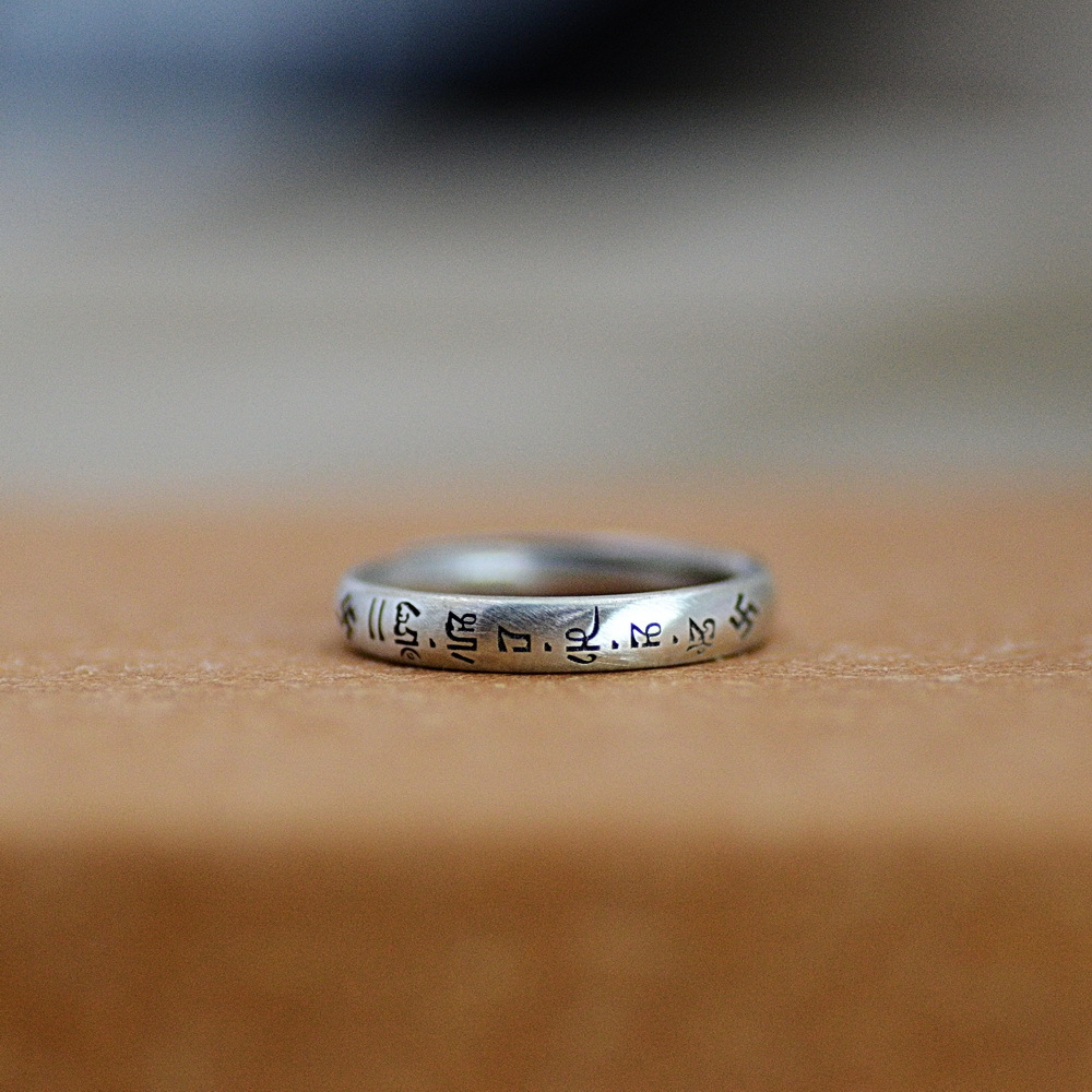 泰银复古风纯银925藏梵文六字真言戒指女 做旧经文活口情侣指环男