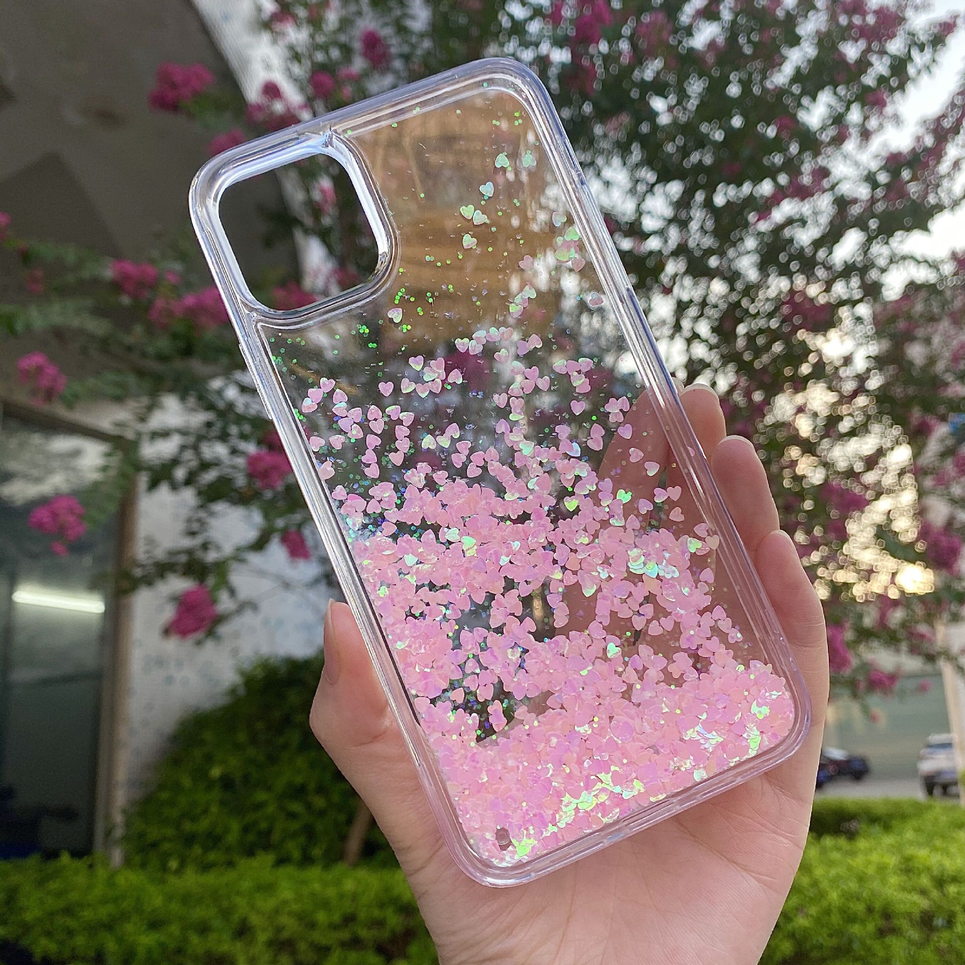 适用苹果11纯色流沙手机壳xsmax软边7plus粉爱心液体流沙xr女夏潮