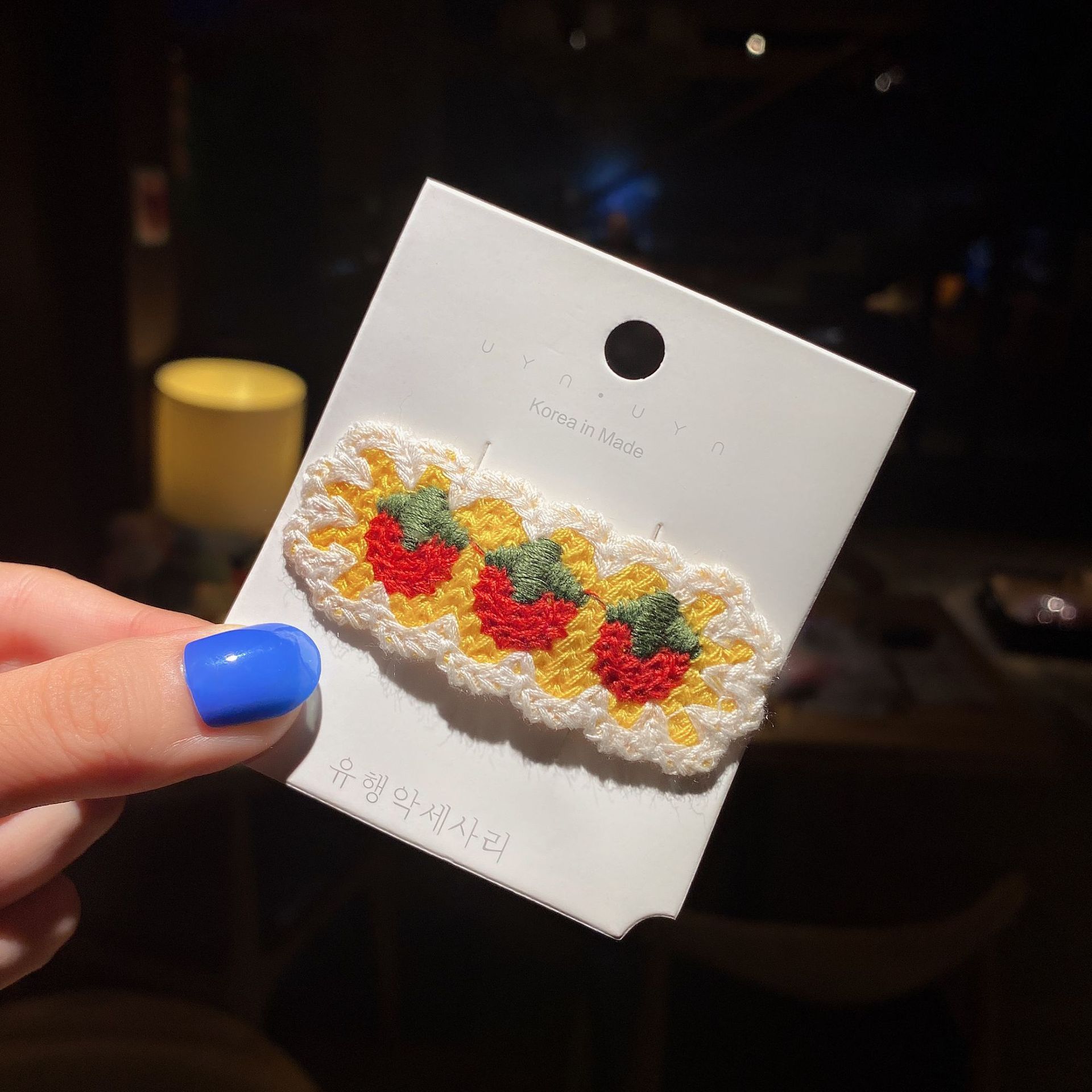 韩版网红可爱针织刺绣毛线发夹少女小夹子刘海边夹顶夹头饰