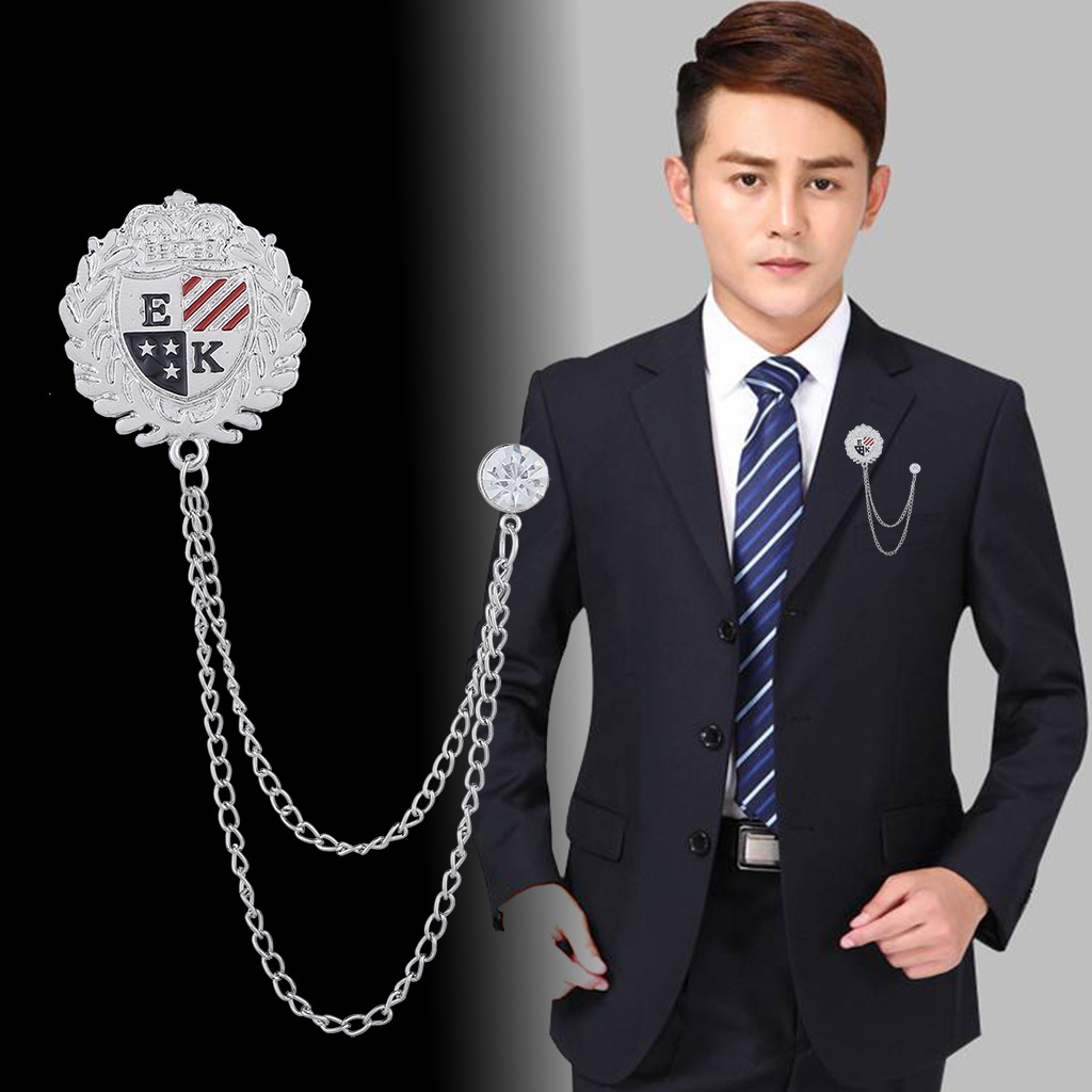 欧美时尚麦穗国旗徽章男士胸针链条流苏镶钻西服外套胸章配饰胸花