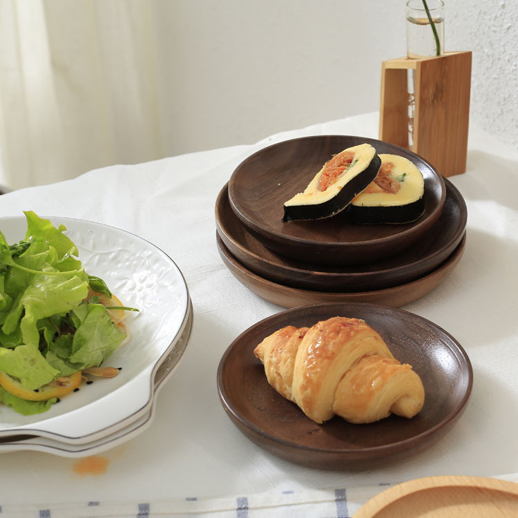 Plate Black Walnut Restaurant KTV Afternoon Tea Dessert Bread Plate round Dish Snack Saucer Wooden Disc