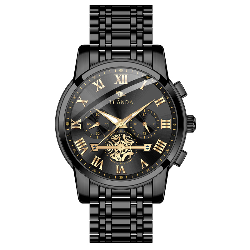 手表jlanda金丰达男表双日历钢带手表watch夜光石英表men watch
