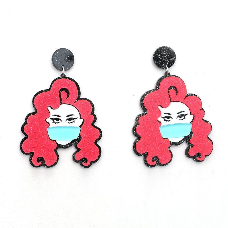 欧美个性创意夸张趣味搞怪戴口罩女士耳环时尚气质百搭亚克力耳饰