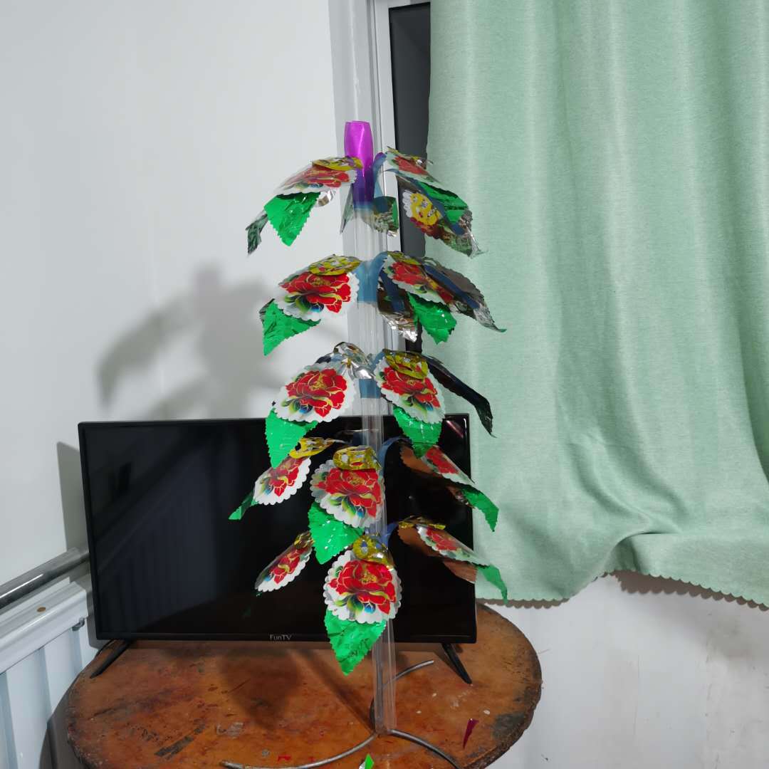 摇钱树上坟祭祀彩条纸扎树6层8层花圈手工做殡葬用品品贤厂家批发