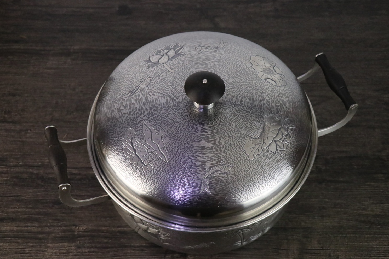 纯手工银锅 纯银999大火锅 年年有鱼雪花银工艺汤锅饭锅 收藏送礼