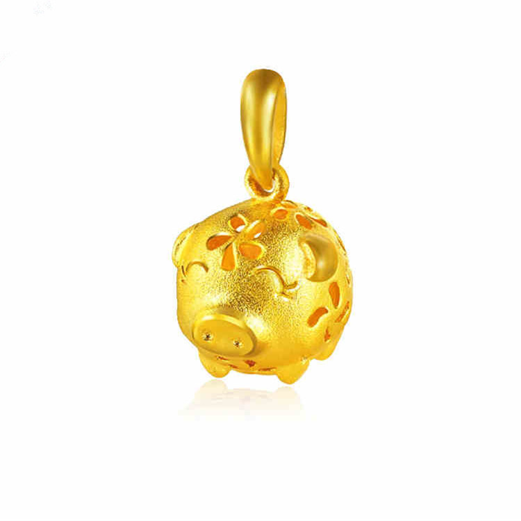 新品3d硬金猪吊坠 镀黄金项链 女 越南沙金首饰品小花猪镂空项坠