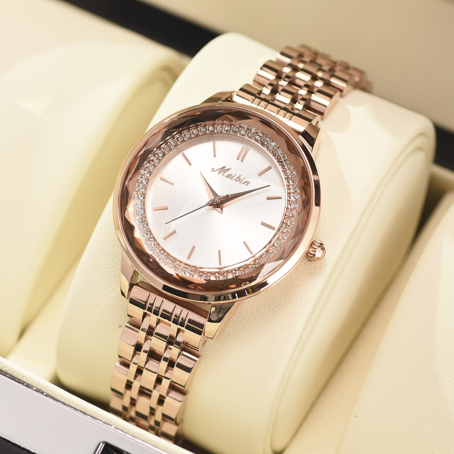 美宾meibin 直播同款正品时尚女士石英钢带手表1345 一件代发