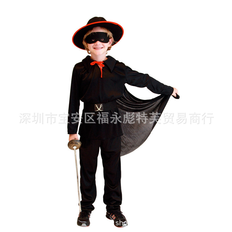 万圣节化妆舞会演出服表演服装儿童男孩佐罗服饰佐罗扮演演出服装
