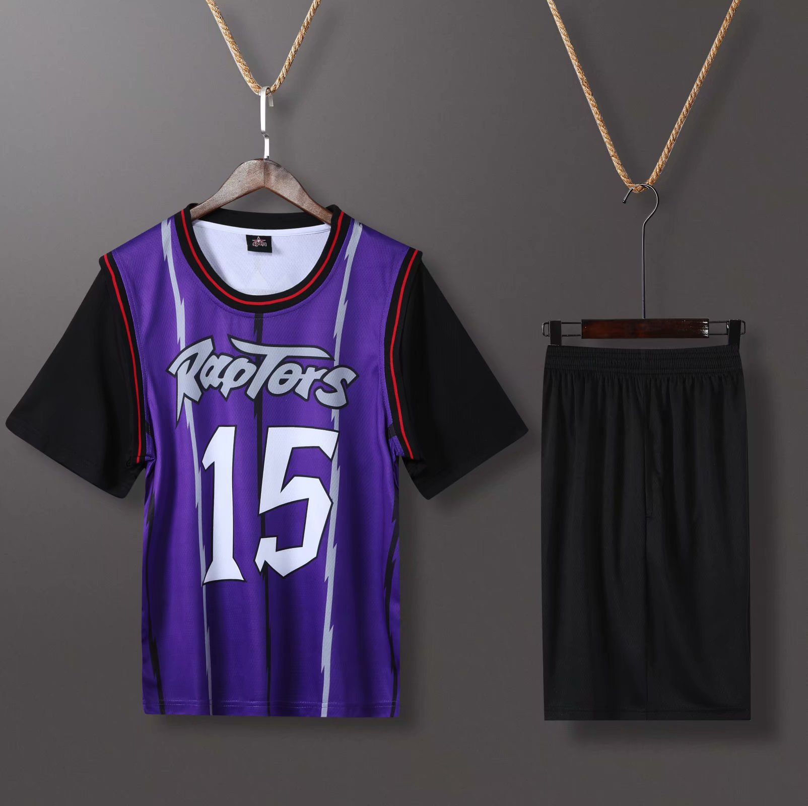 猛龙队15号卡特短袖篮球服假两件比赛训练蓝球衣男女短袖球服定制