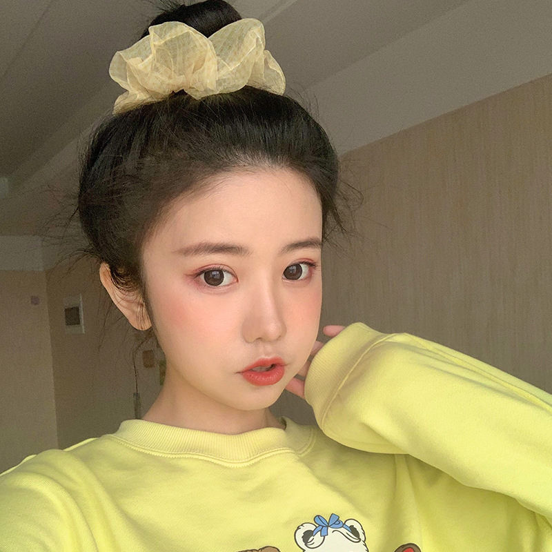 韩国网纱格子发圈网红丸子头发绳森林系ins扎马尾头绳大肠圈发饰