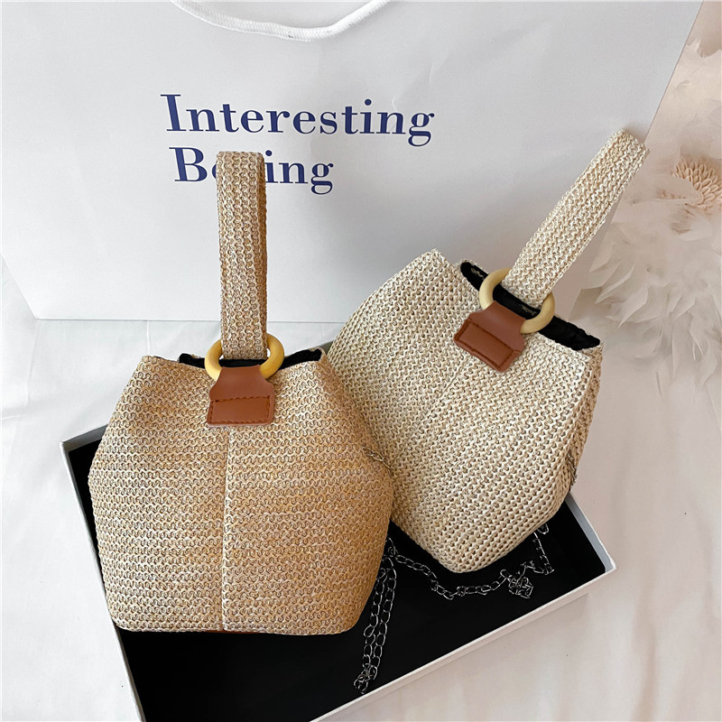 2023 new trend cross body bucket bag partysu handbag student woven bag mori style beach straw bag female