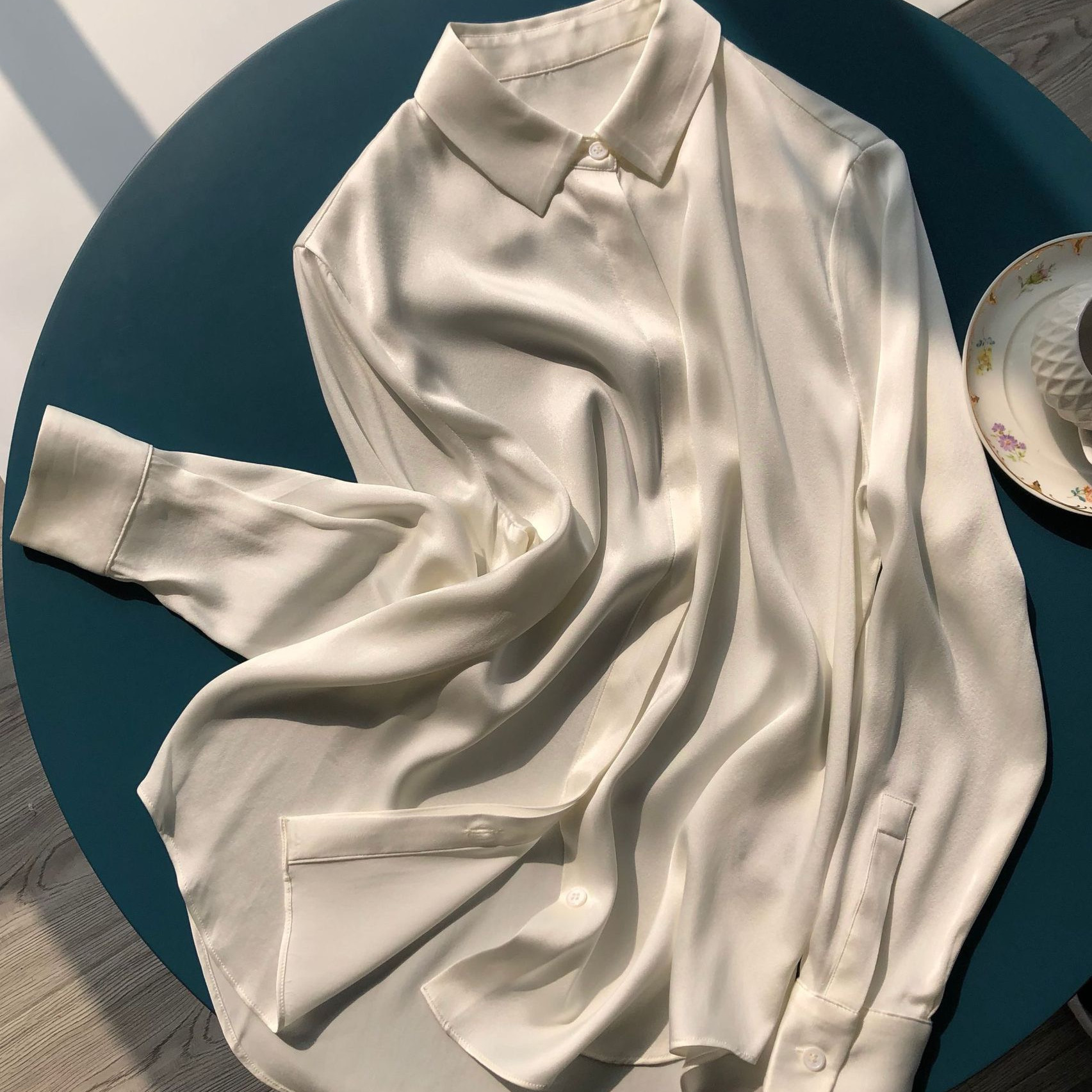 轻奢真丝缎衬衫 奢华重磅23mm砂洗真丝素绉缎长袖衬衫