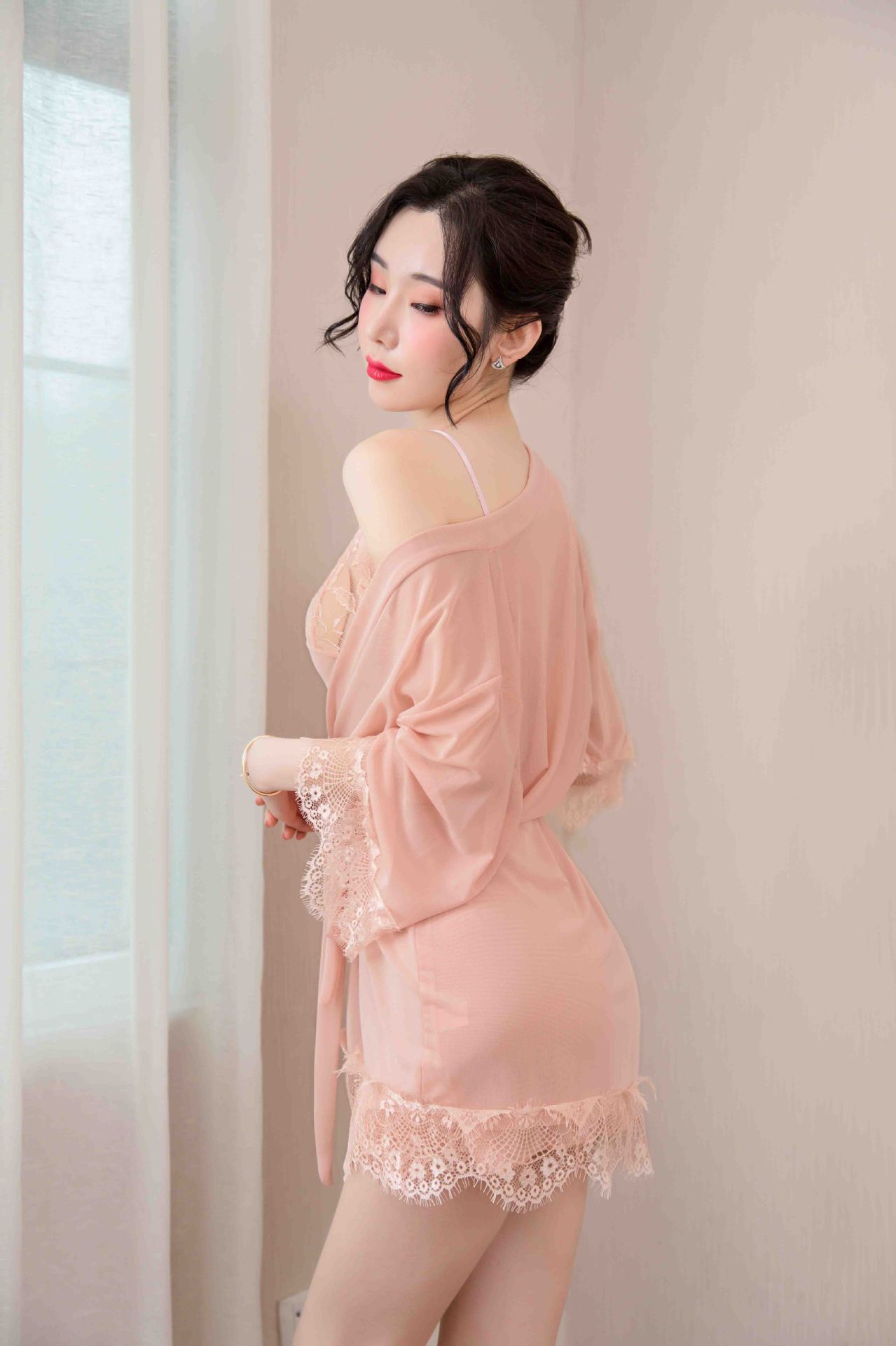 外贸欧美情趣内衣 女式性感睡衣吊带裙蕾丝睡裙露乳网纱三件套