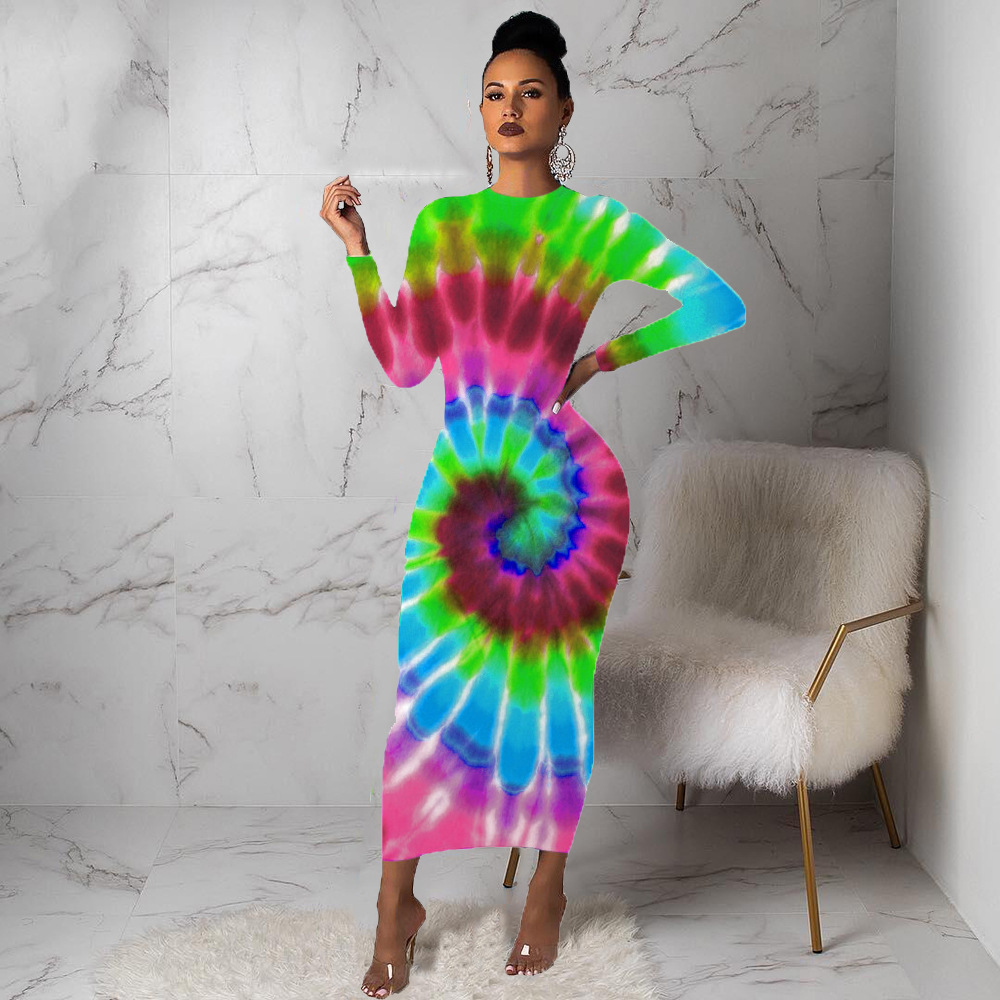 f051 跨境速卖通亚马逊爆款 炫彩定位印休闲连衣裙 一件代发