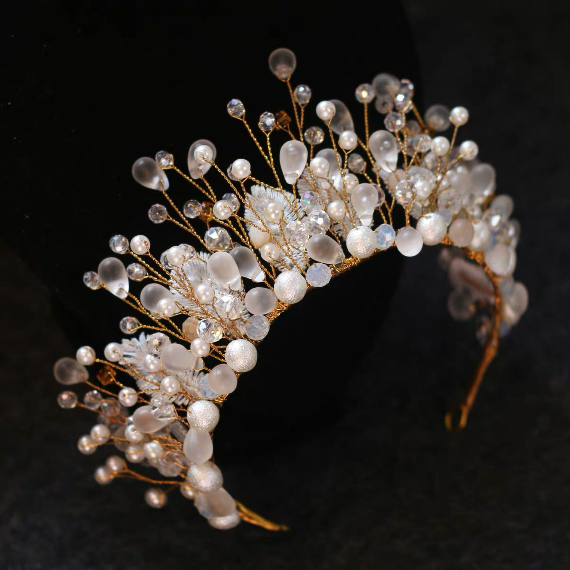 原创设计韩式新款纯手工新娘头饰伴娘姐妹团盘发花环女王结婚皇冠