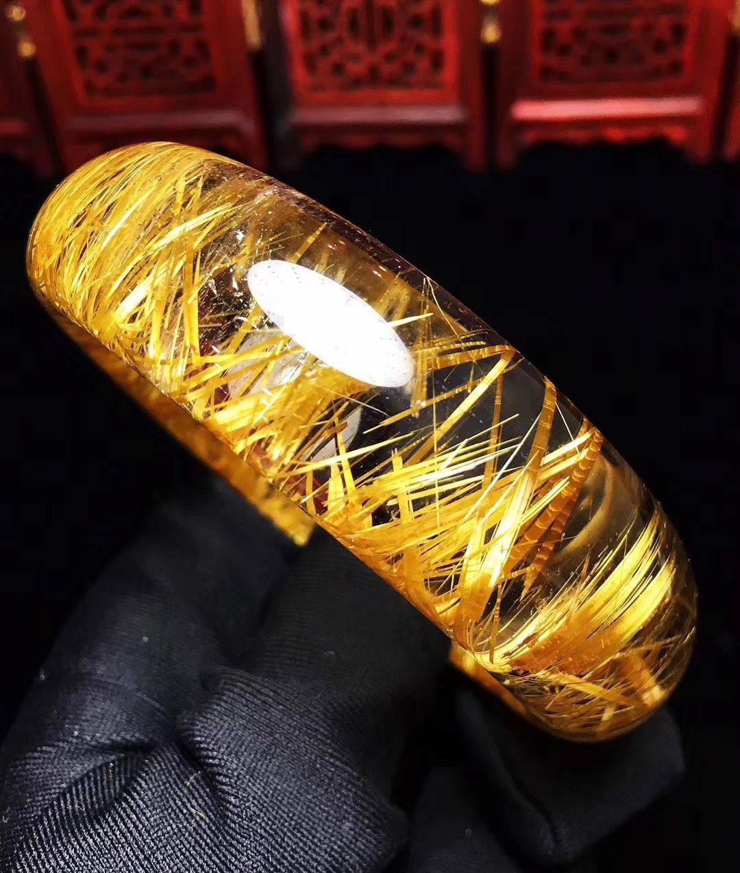 福寿 天然板钛晶手镯 顺发钛晶手镯 晶体干净颜色黄 视频选货