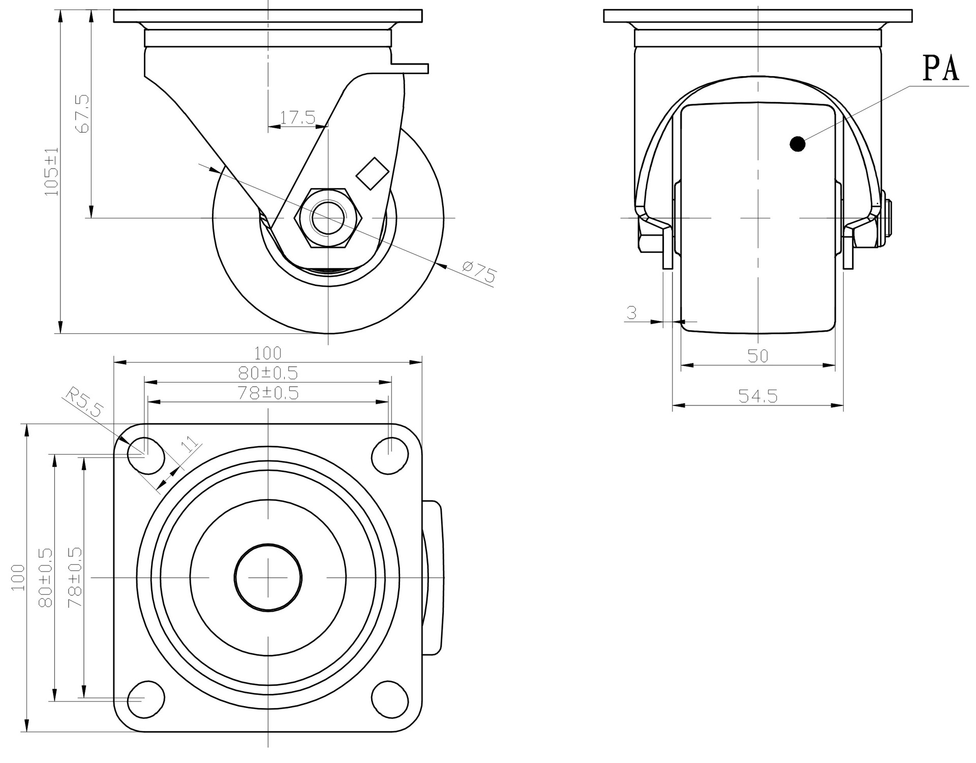 3寸万向轮图纸如下