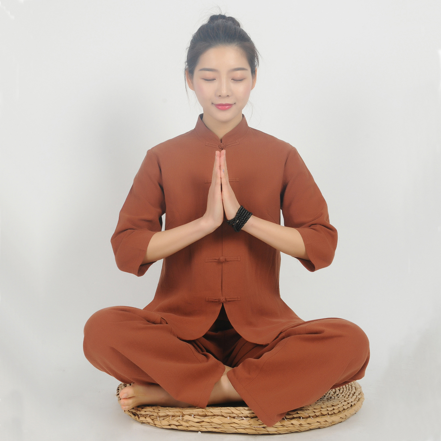 禅茶服女棉麻太极服养生技师服汉服艾灸工作服茶道秋冬服装6326