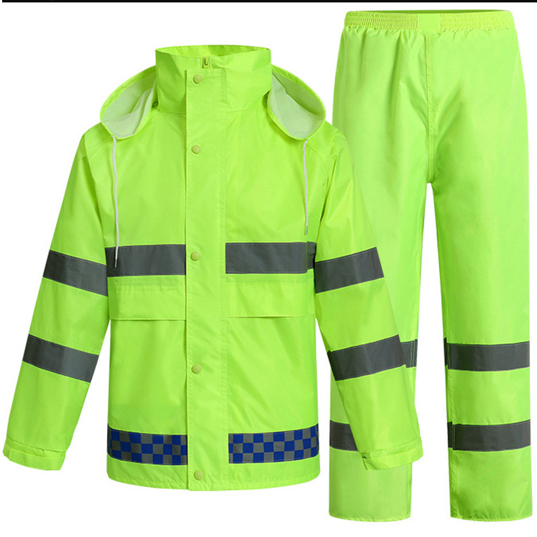 男款雨衣套装防汛执勤雨衣雨裤分体款成人牛津防水服荧光绿厂家