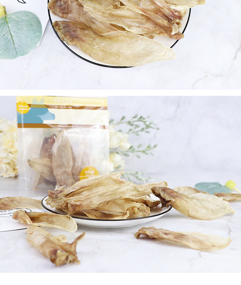 宠物食品厂批发烘干无毛兔耳朵狗零食磨牙洁齿兔耳朵狗狗零食100g