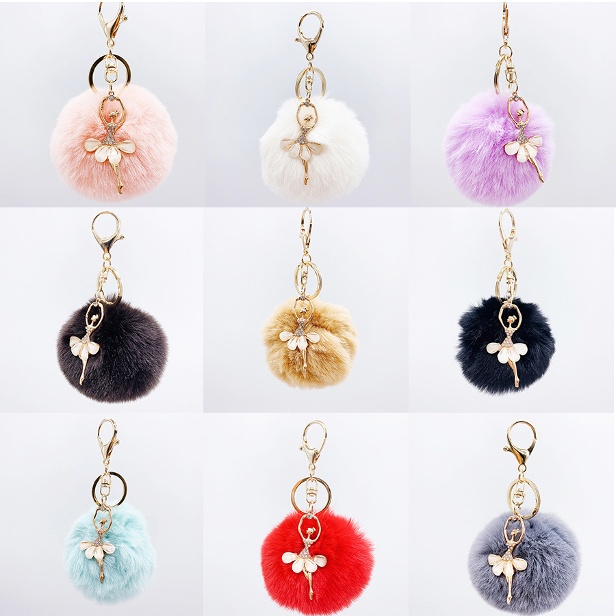 Angel Dancing Girl Fur Ball Keychain Ring Chain Fur Women's Bag Pendant Accessories Women's Bag Pendant Pendant Wholesale