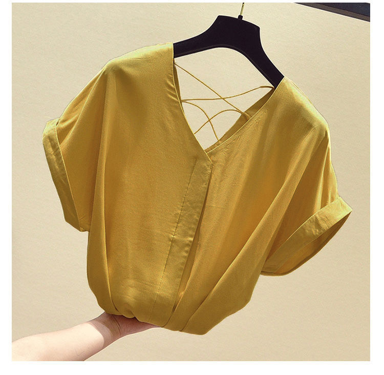 冰丝皱短袖女装夏季2020新款韩版宽松遮肚子上衣服超仙女打底小衫