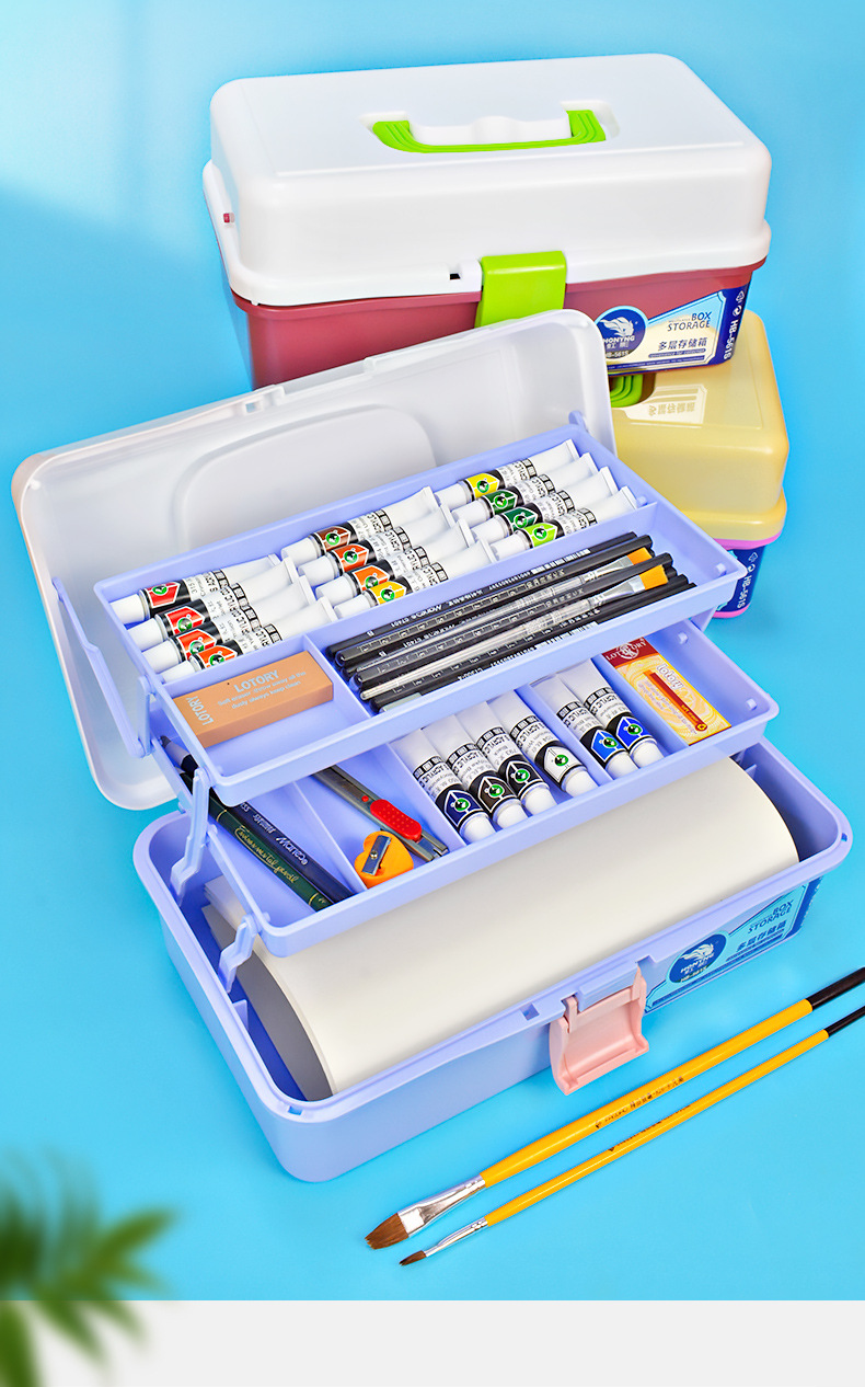 561s大号三层家用美术工具箱收纳水粉颜料盒塑料透明塑料收纳盒