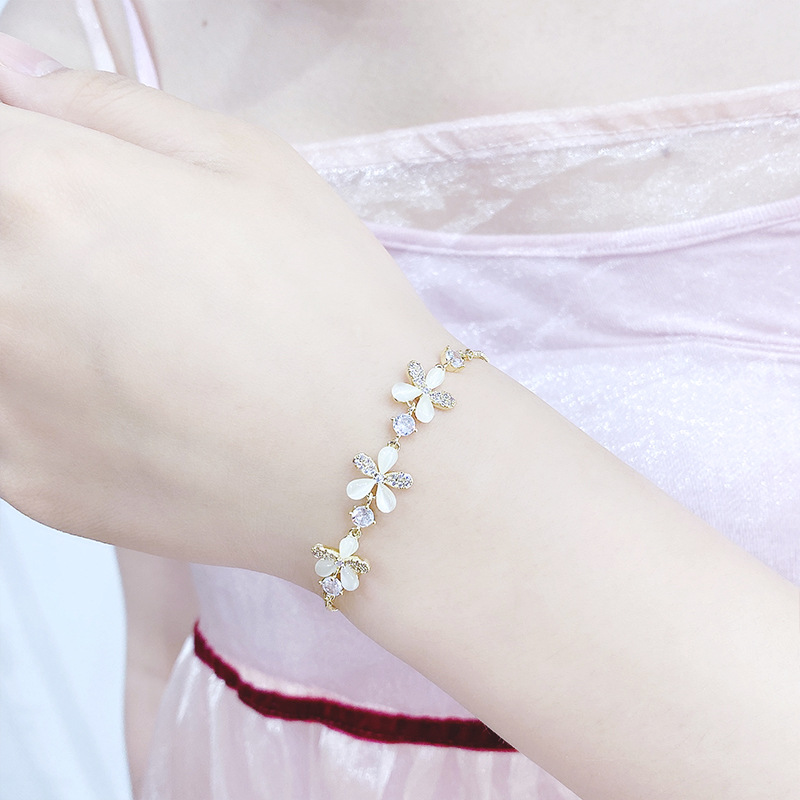 Gold Plating Opal Petal Bracelet Female Online Influencer Bracelet Student Girlfriends Korean Style Personality Ornament