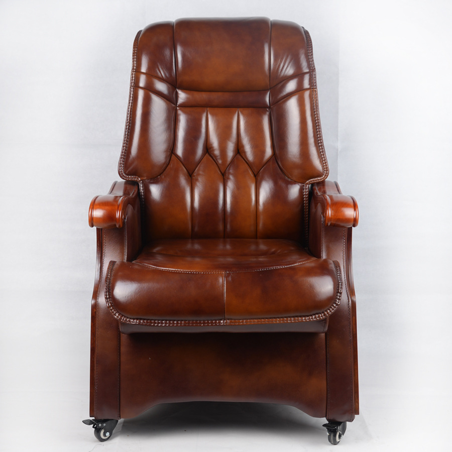 头层牛皮老板椅可躺真皮椅子 办公椅大班椅总裁办公四脚转椅7134