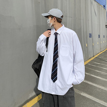 送领带学生纯色白色长袖jk衬衫男dk制服情侣学院风白衬衣学生班服