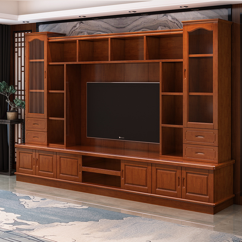 实木电视柜组合墙柜现代简约客厅新中式电视柜背景墙储物柜酒柜