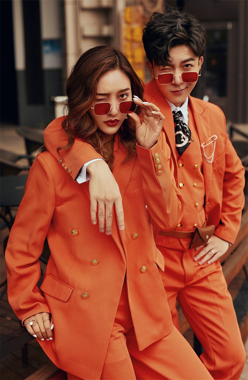 新款马卡龙糖果色主题服装情侣西装宽松版服饰写真旅拍艺术照服装