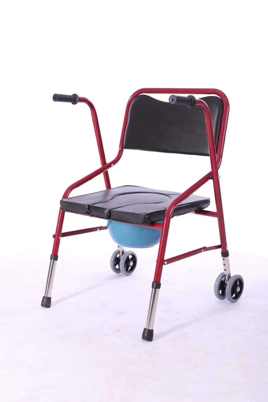 铁管喷塑坐便助行两用椅 室内小型带轮助步器 老年人手推助行器