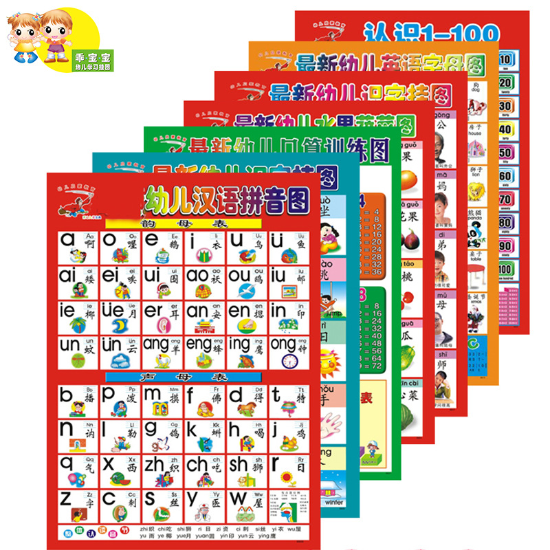early childhood cognition enlightenment silent hanging chart chinese character consonant vowel pinyin promotion gift wall sticker card wholesale