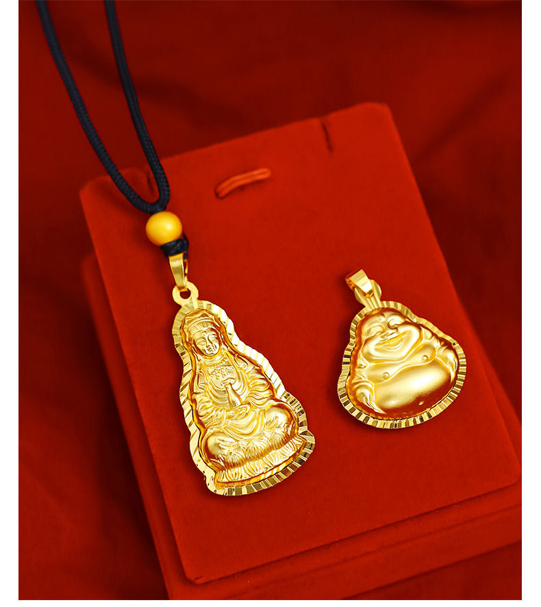 金版网红款观音吊坠 越南沙金纯铜电镀真金仿24k金佛吊坠货源批发