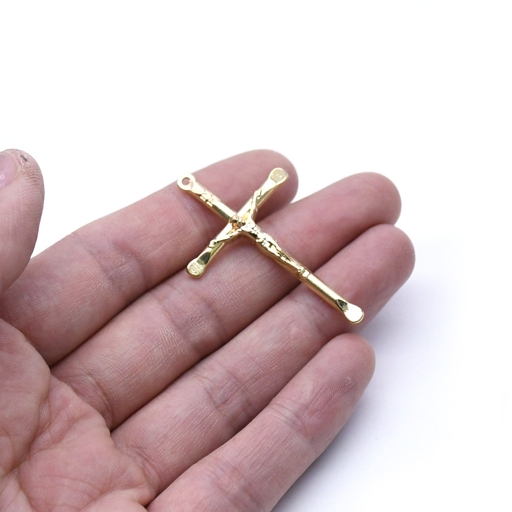 (10个每包)金色基督耶稣念珠项链十字架diy饰品吊坠配件