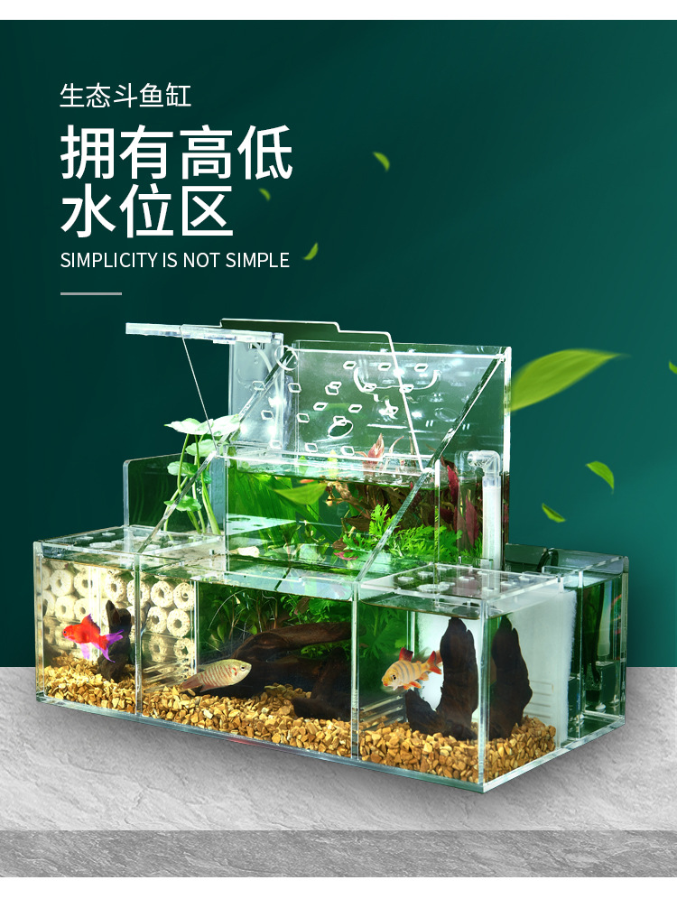 生态斗鱼缸孔雀鱼繁殖孵化专用隔离盒循环水过滤创意桌面斗鱼排缸