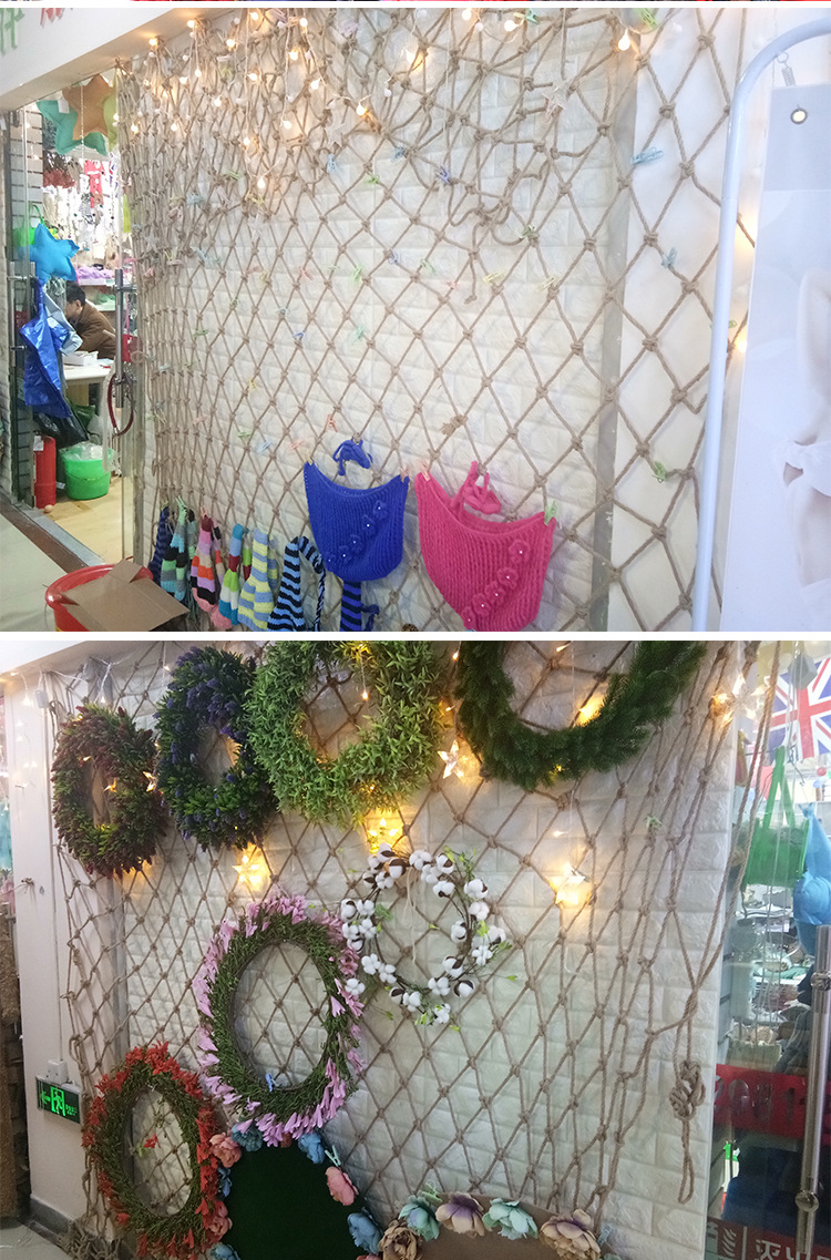 复古麻绳网服装店挂衣网装饰网吊顶隔断网照片墙学生作品网