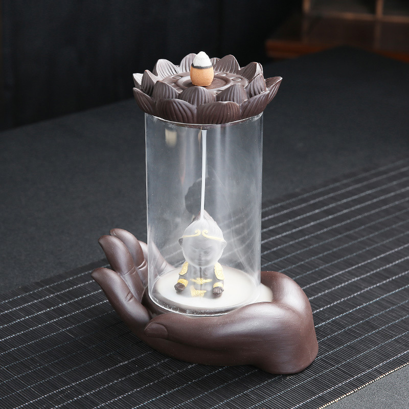 大号倒流香炉禅意摆件创意玻璃防风罩家用香薰炉观赏倒流香檀香炉