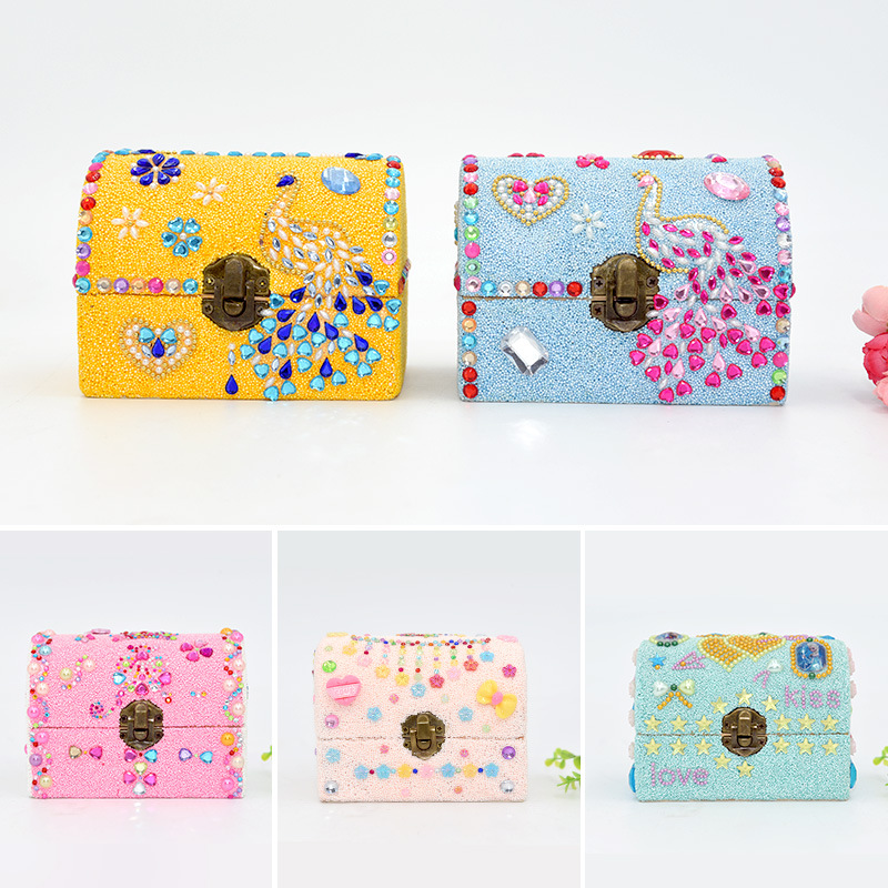 手工diy儿童木质珍珠泥珠宝箱材料包 雪花泥彩泥首饰盒收纳盒贴钻