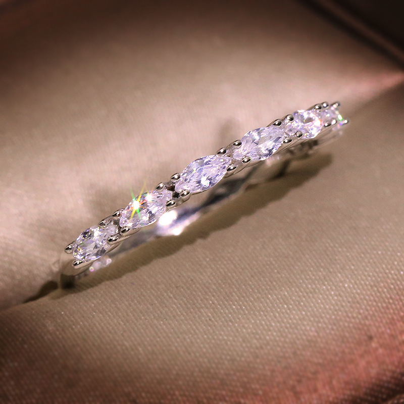 镀金超细尾女款戒指整圈镶满钻锆石单排微镶条戒指环韩版 莫桑石