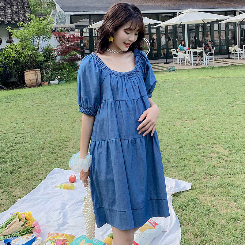 0成交0套孕妇装2020夏季新款韩版牛仔裙泡泡袖减龄娃娃衫孕妇喂奶