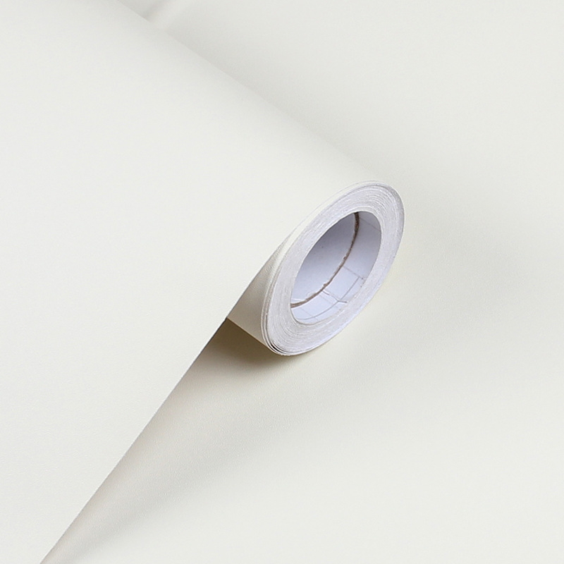 米白色pvc墙纸 自粘加厚防水防潮纯色素色宿舍壁纸墙面翻新贴纸