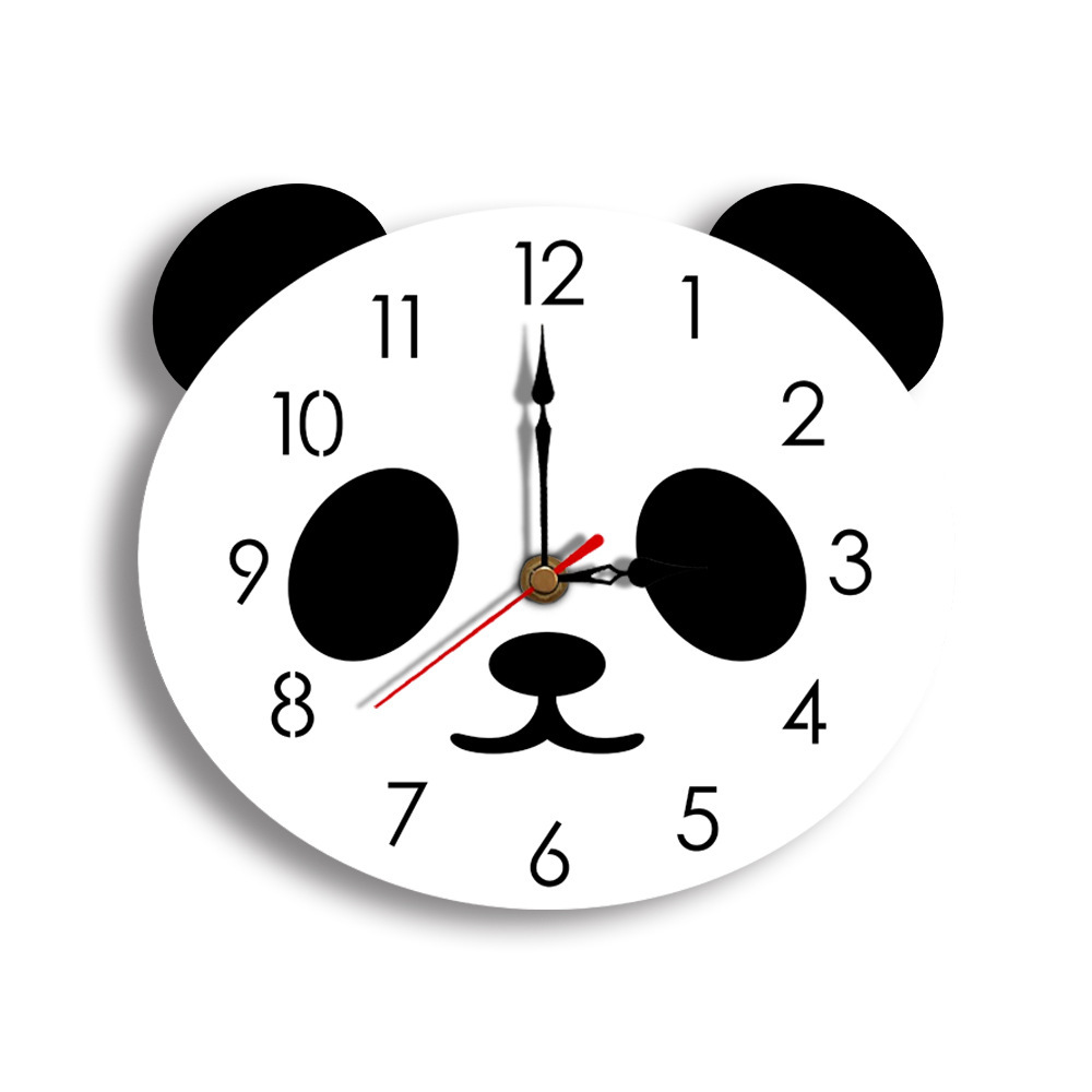 现代创意卡通静音挂钟国宝熊猫钟表挂钟 管銎配料控制化痰开窍