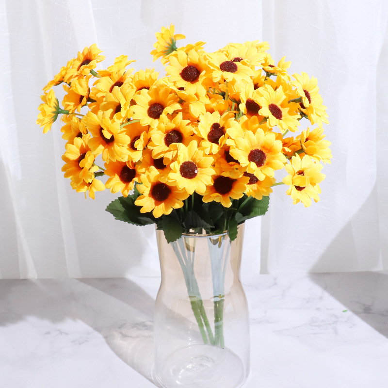 21头仿真小菊花太阳花 室内家居装饰绢花田园插花配件假花向日葵