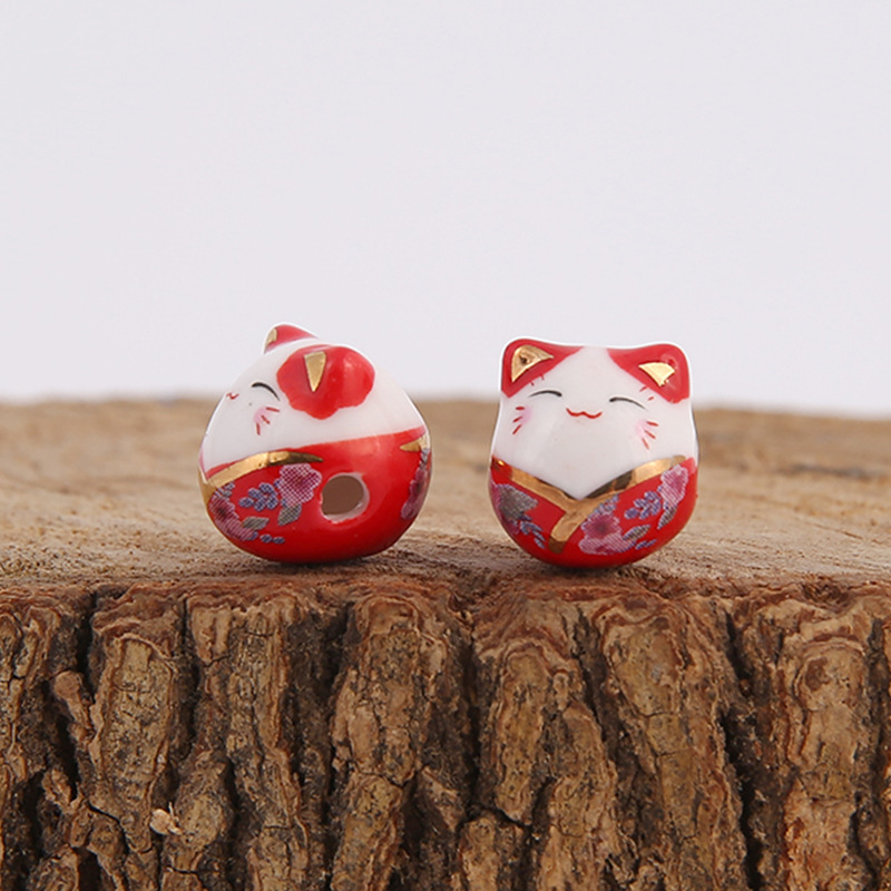 五色招财猫陶瓷工艺品diy手工编织手链串珠挂饰吊坠彩色散珠批发